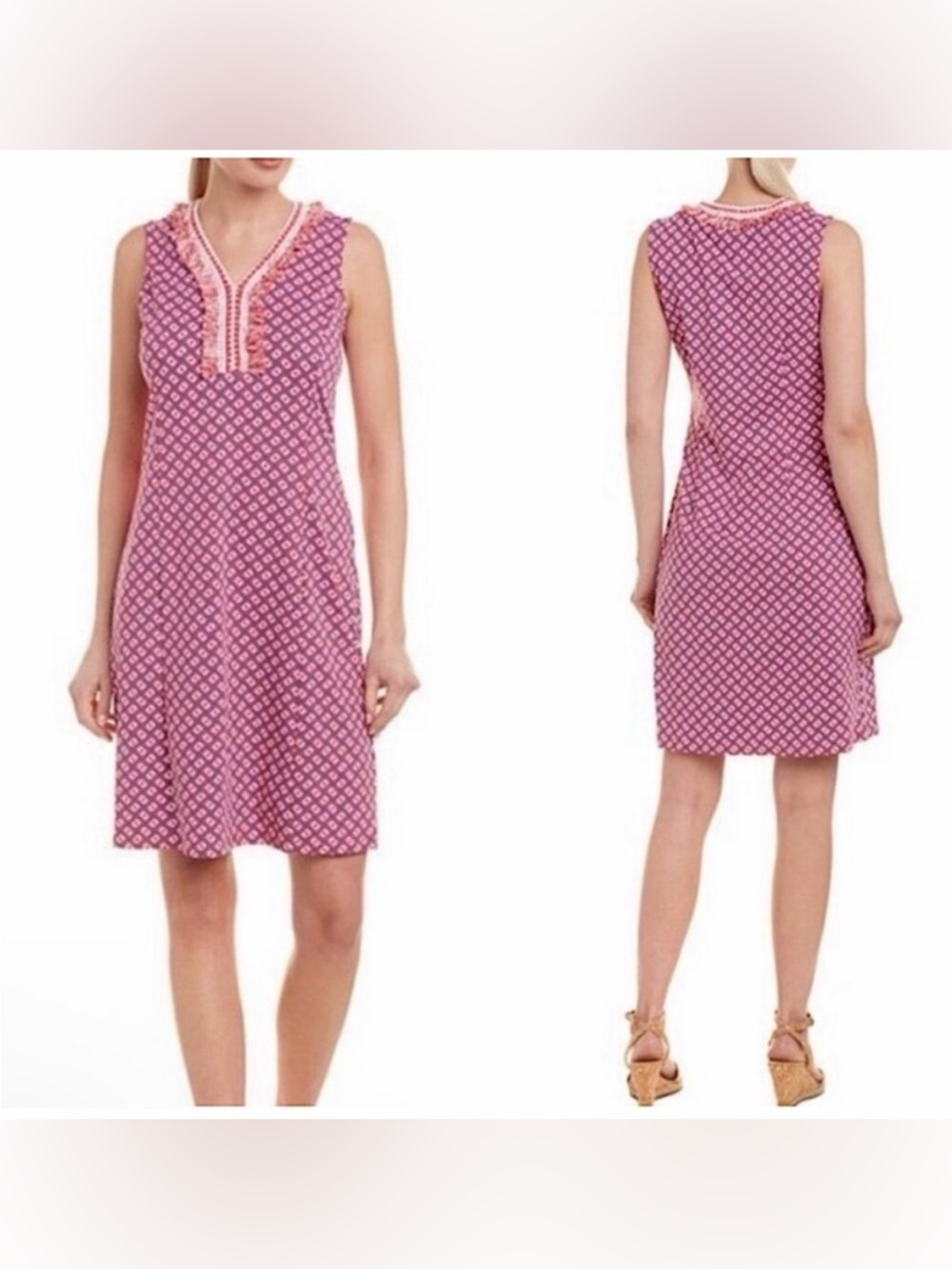 J. McLaughlin-Catalina Cloth-Lola-Fringe-Sleeveless-Shift-Dress-Vacation-Size S
